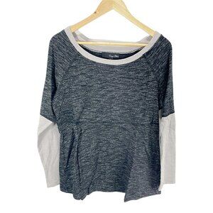Sonja Betro Gray Waffle Knit Shirt Sz M Long Sleeved Color Block Round Neck NEW